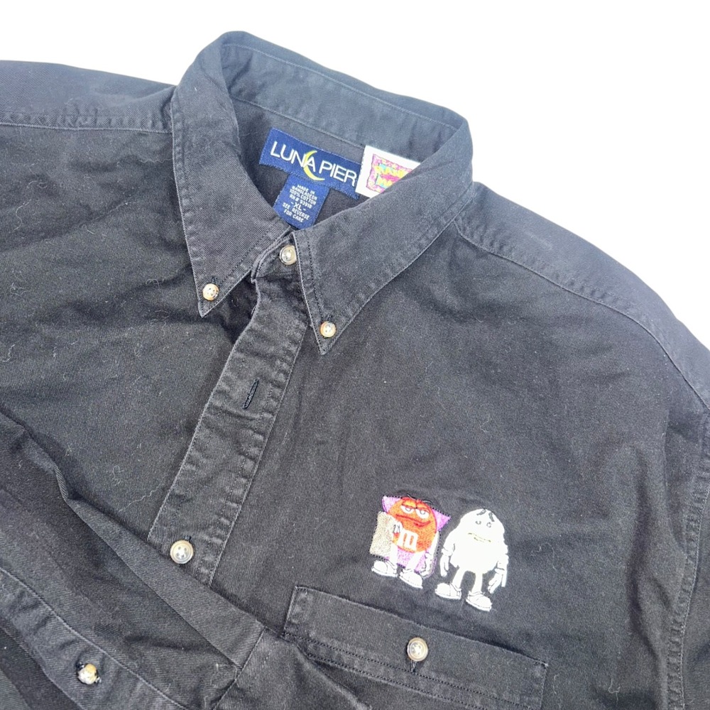 Luna Pier Black M M's Embroidered Button Down Shirt XL Mens Cotton